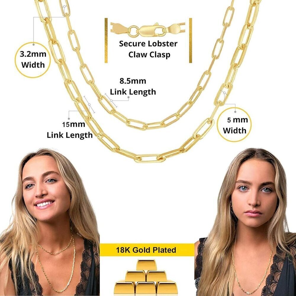 Dainty 18k Gold Paperclip Link Necklace Set for Women - Hypoallergenic & Stylish - Picture 5 of 7